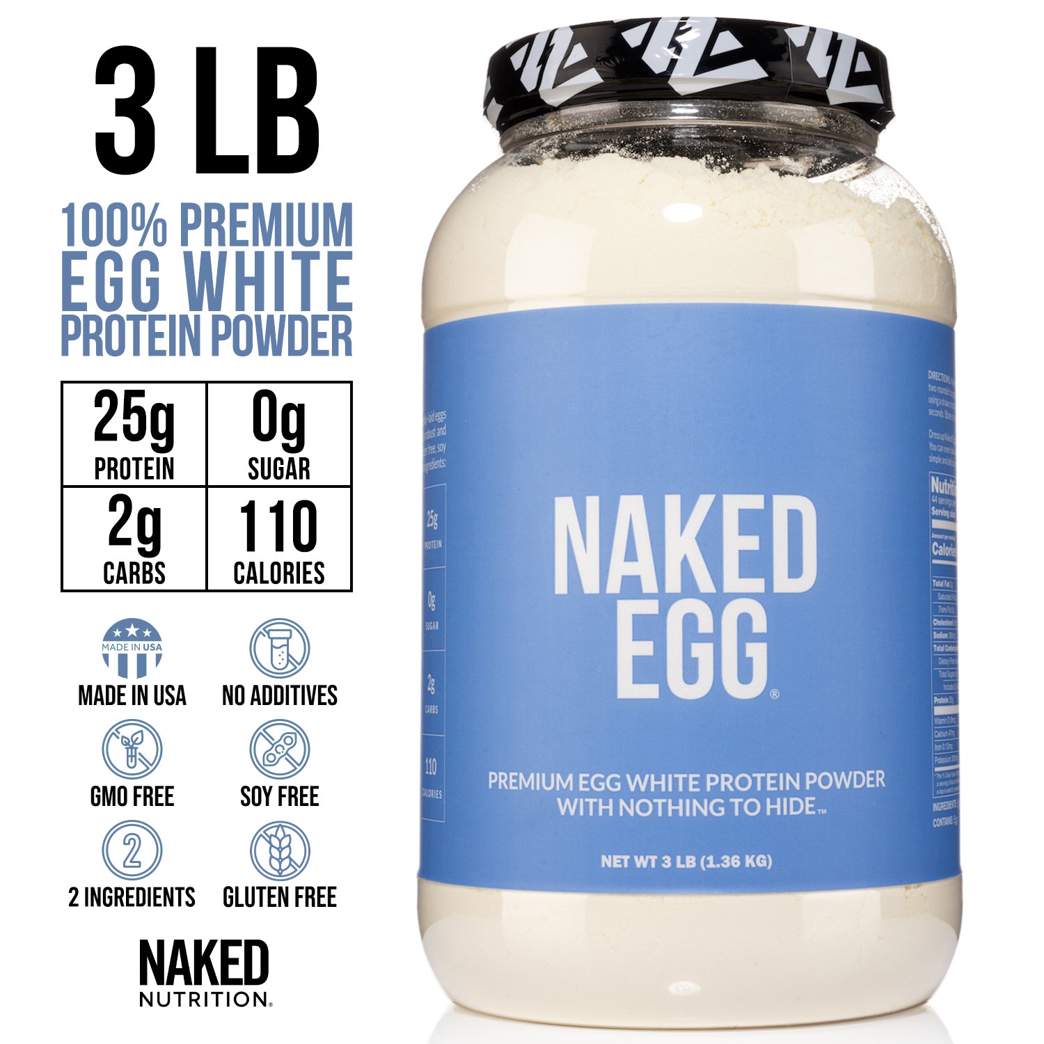 Egg White Protein Powder 3lb Gmo Free Naked Nutrition 3241