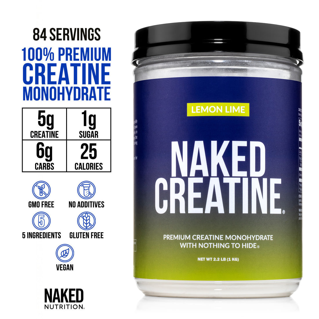 Lemon Lime Creatine Monohydrate Powder | Naked Creatine - 2.2LB