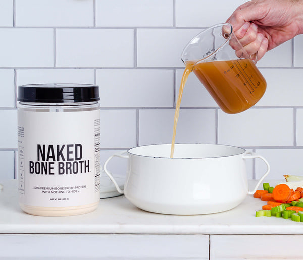 Mix two scoops into 8-12oz of water or your favorite hot beverage or recipe. Naked Bone Broth has a natural savory flavor.