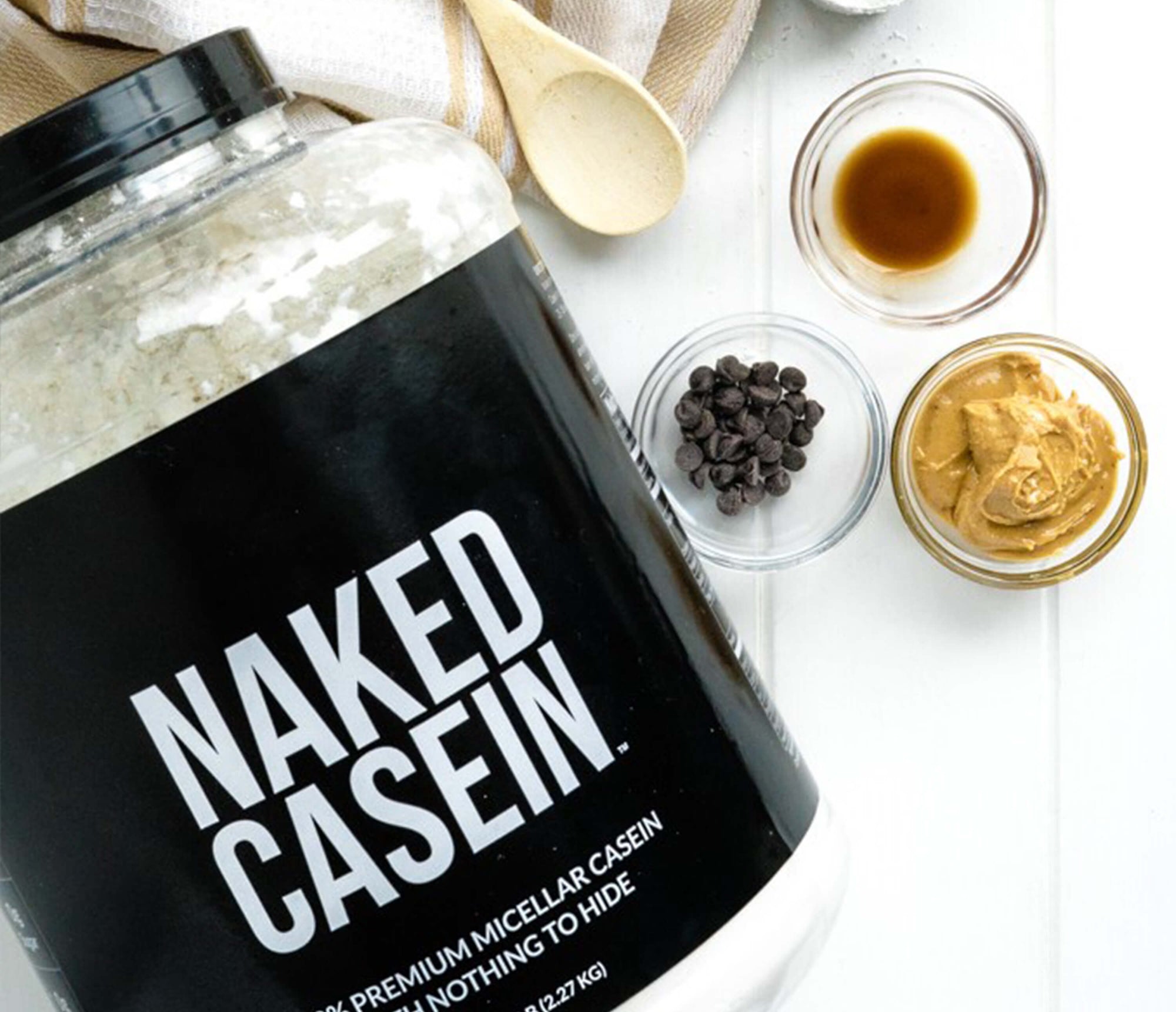 Add our chocolate casein protein to protein shakes, smoothie bowls, and baking. Best used during the day, after a workout, or before bed.