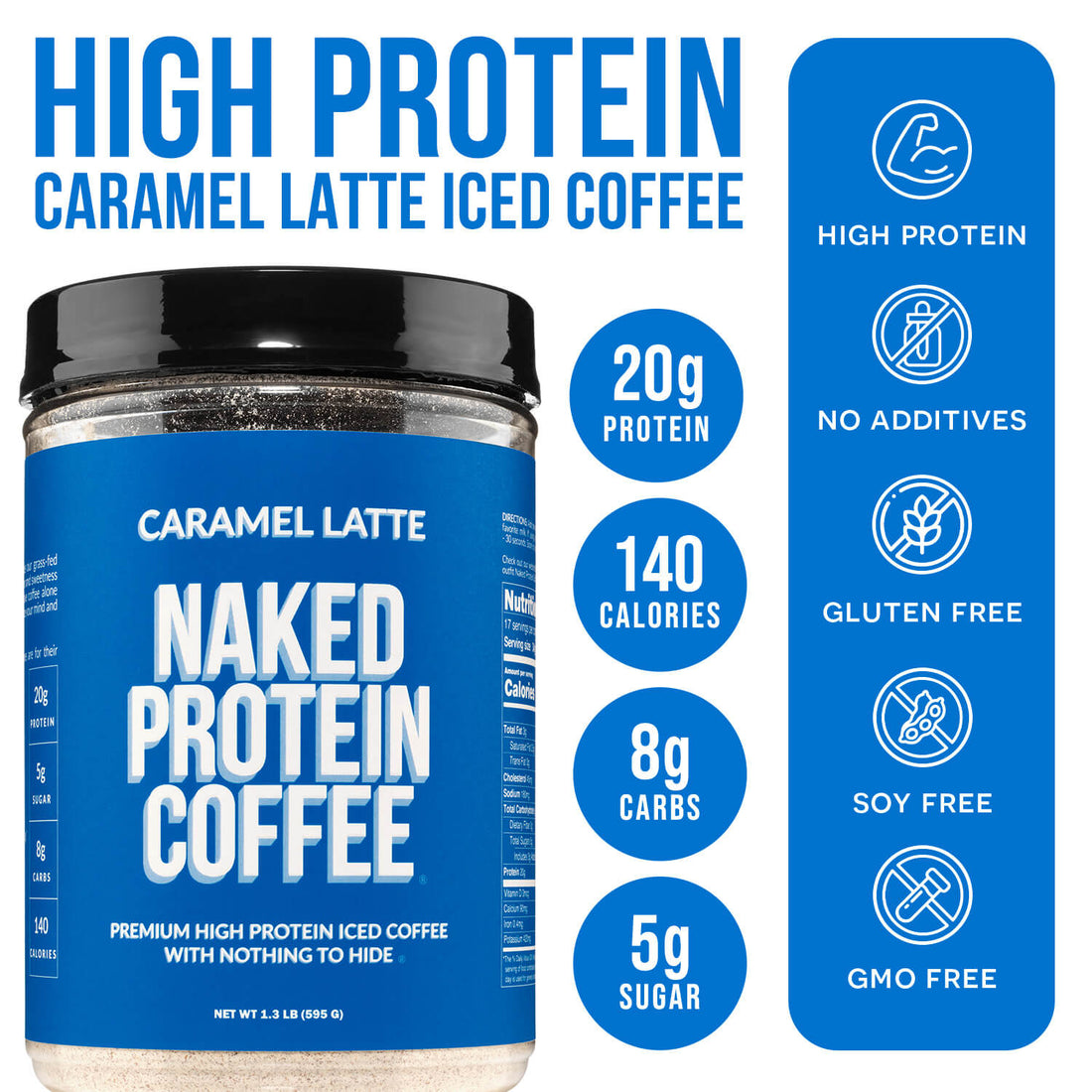 Café Helado de Proteína con Sabor a Caramelo Latte | Café de Proteína Naked - 17 Porciones