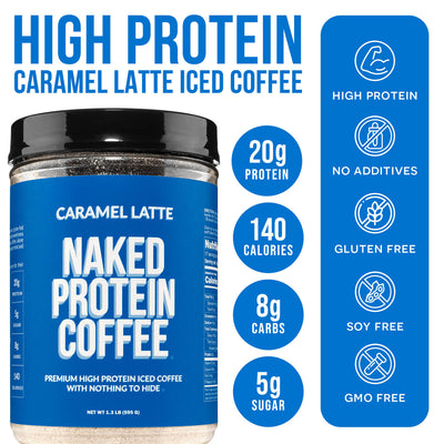 Café Helado de Proteína con Sabor a Caramelo Latte | Café de Proteína Naked - 17 Porciones