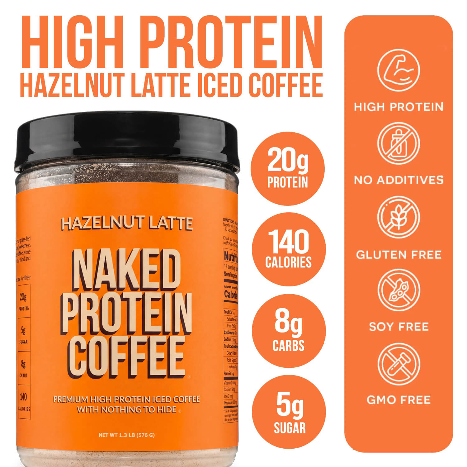 Hazelnut Latte Protein Iced Coffee | Naked Protein Coffee - 17 Servings