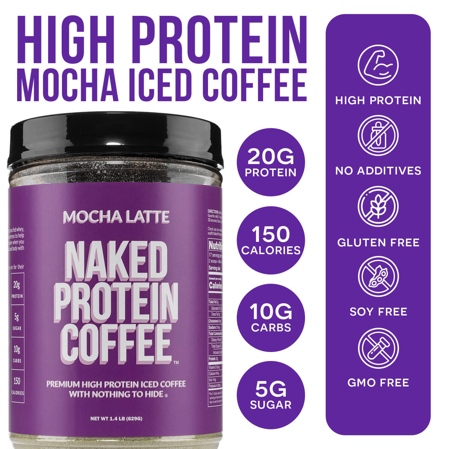 Mocha Latte Protein Iced Coffee | Naked Protein Coffee - 17 Servings