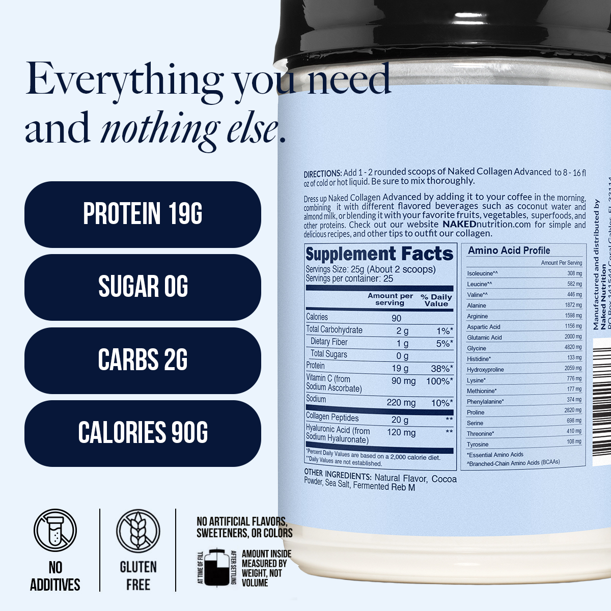 Chocolate Collagen Peptides with Hyaluronic Acid | Naked Collagen Advanced - 1.3 LB