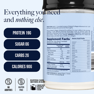 Chocolate Collagen Peptides with Hyaluronic Acid | Naked Collagen Advanced - 1.3 LB