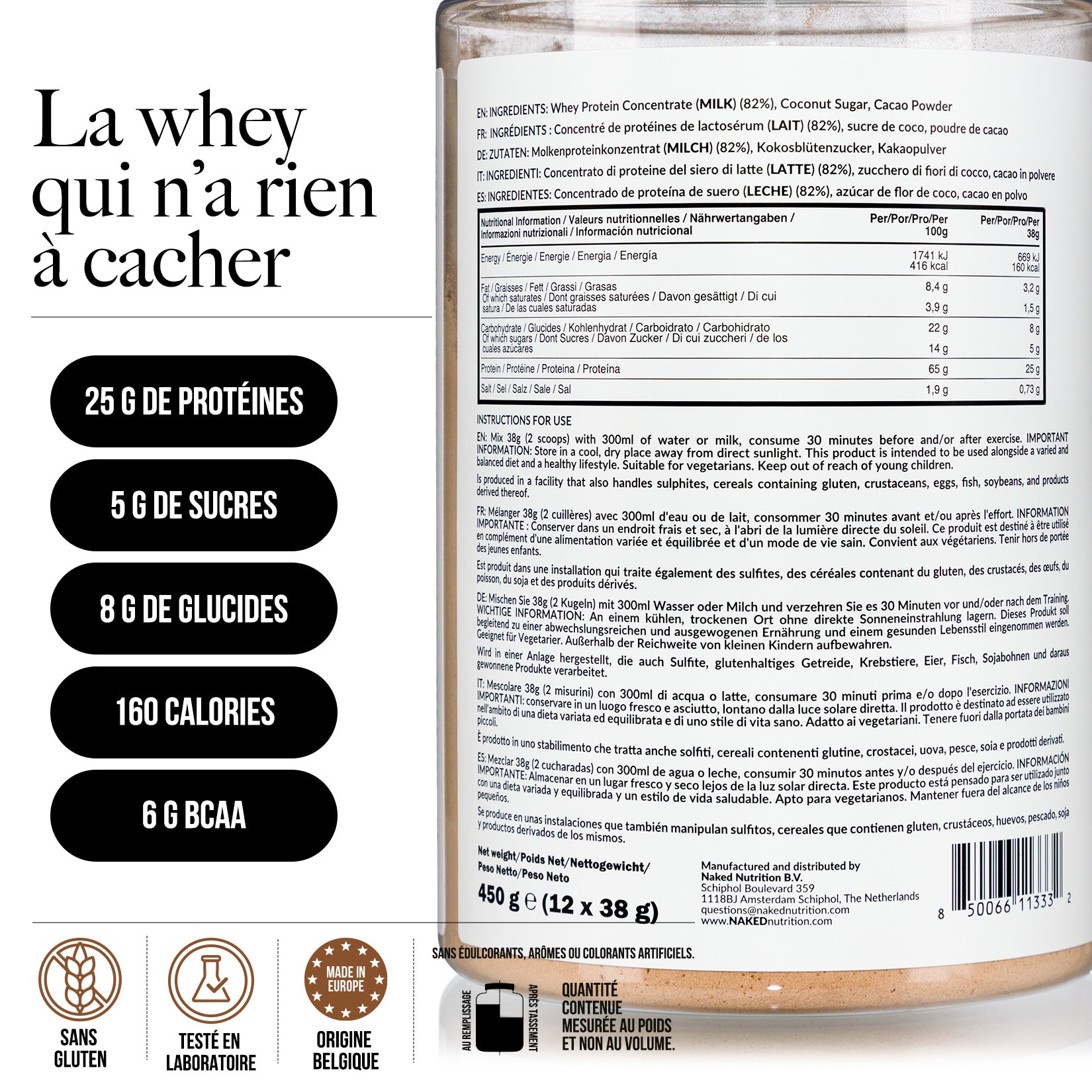 Protéines de Whey au Chocolat | Naked Chocolate Whey - 450g