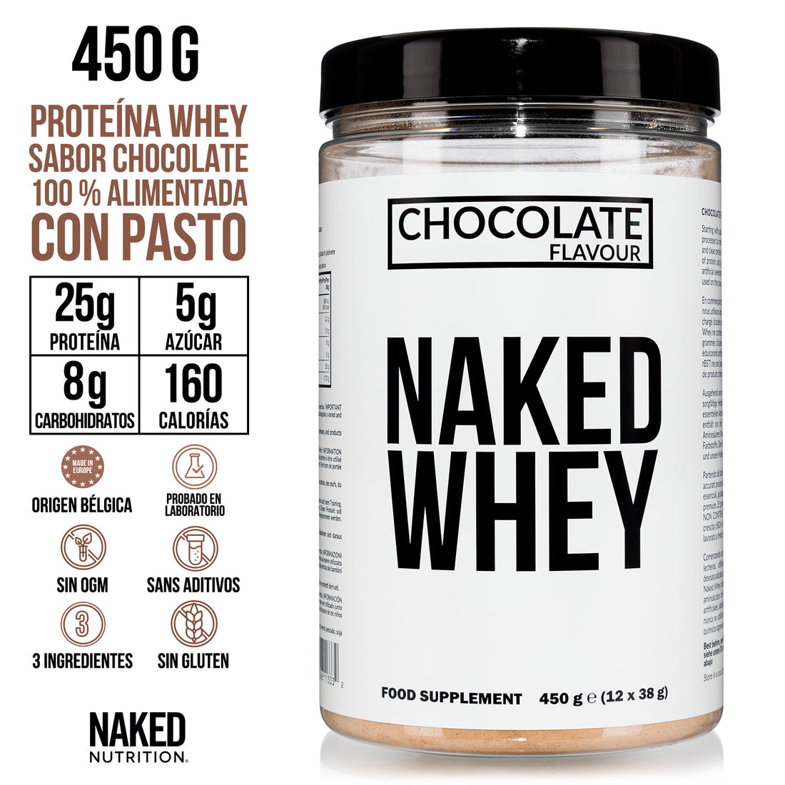 Proteína de suero de leche en polvo con sabor a chocolate | Naked Chocolate Whey - 2 libras