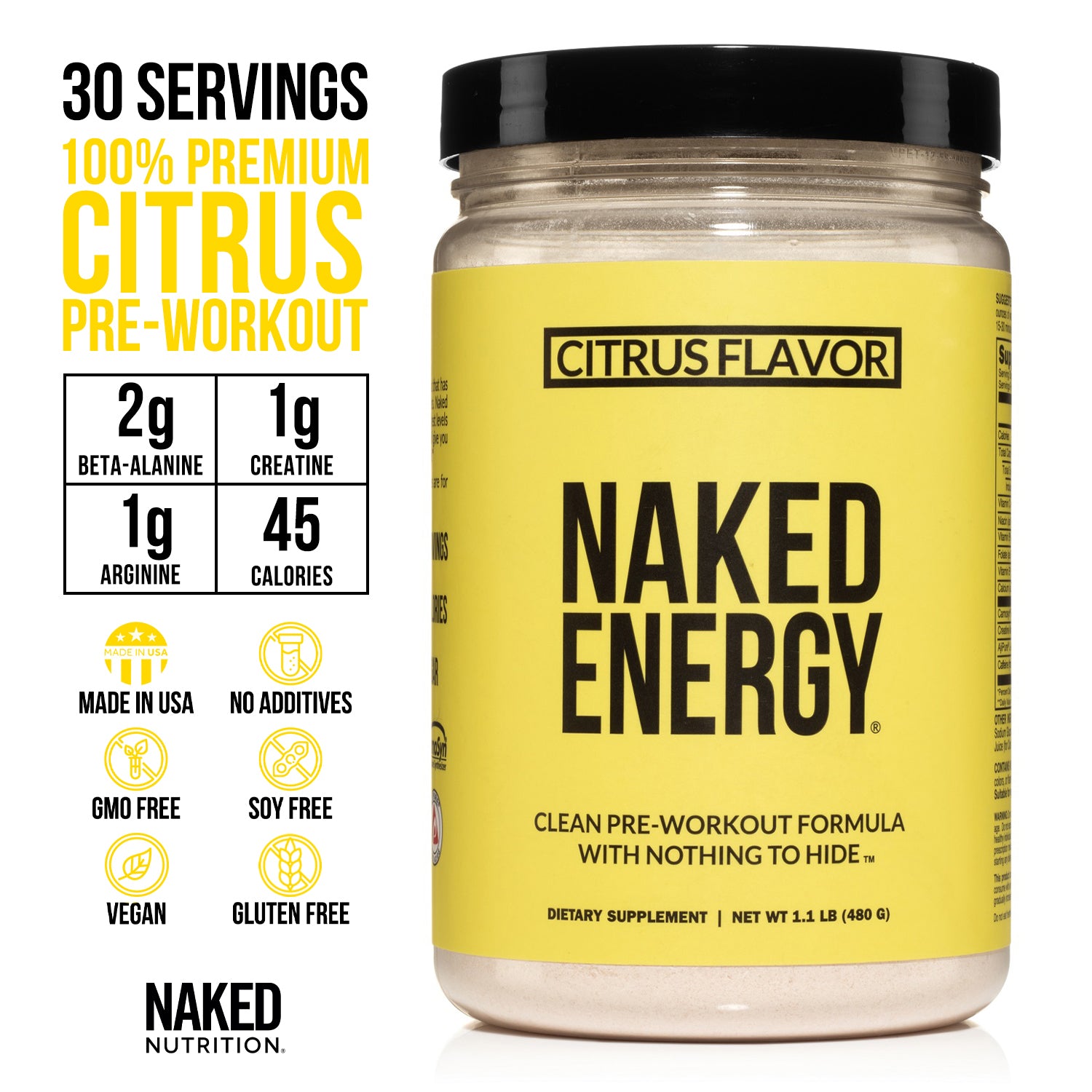 Citrus Pre Workout Supplement | Naked Energy - 30 Servings - Image 3