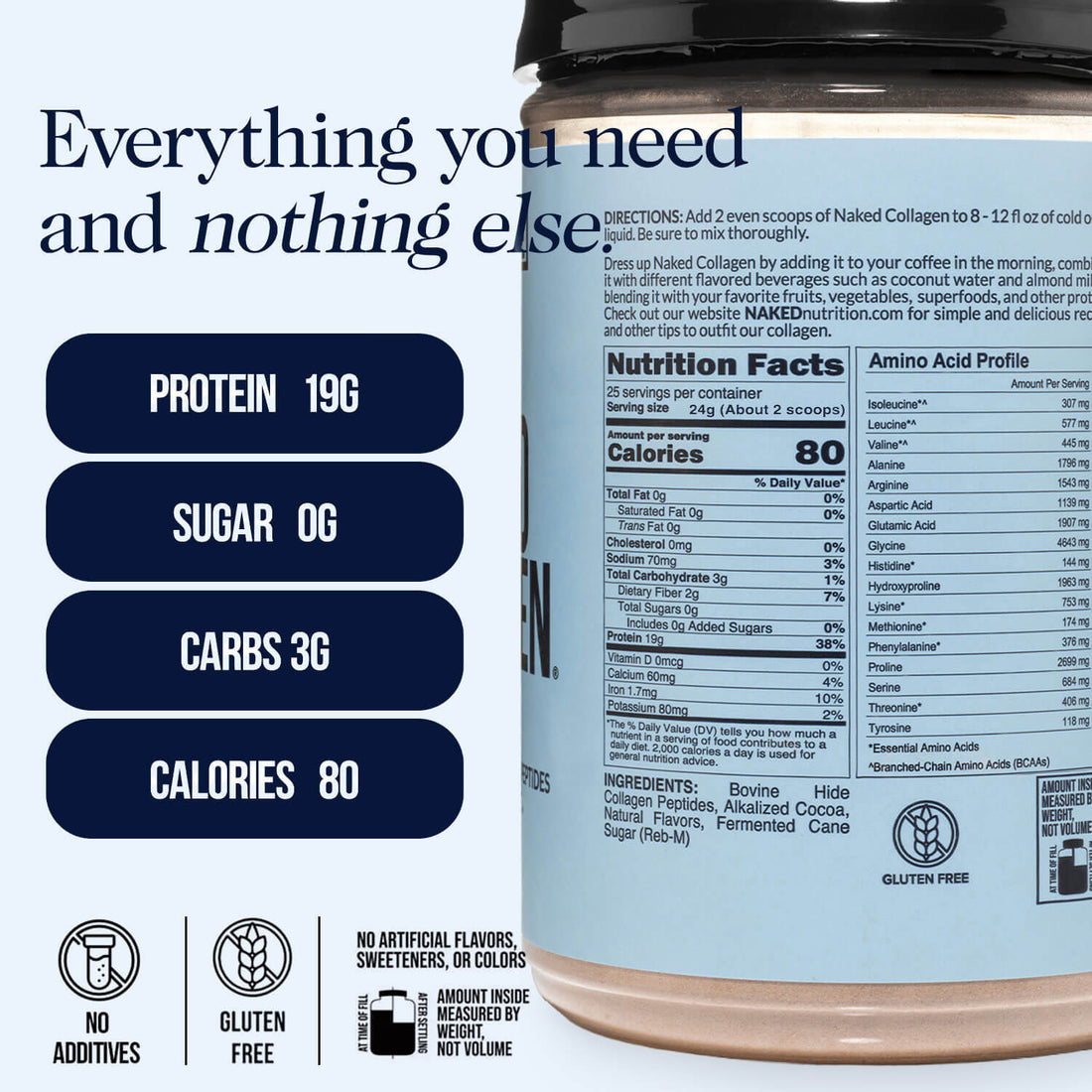 Poudre de Peptides de Collagène au Chocolat | Naked Collagen - 1.3 LB