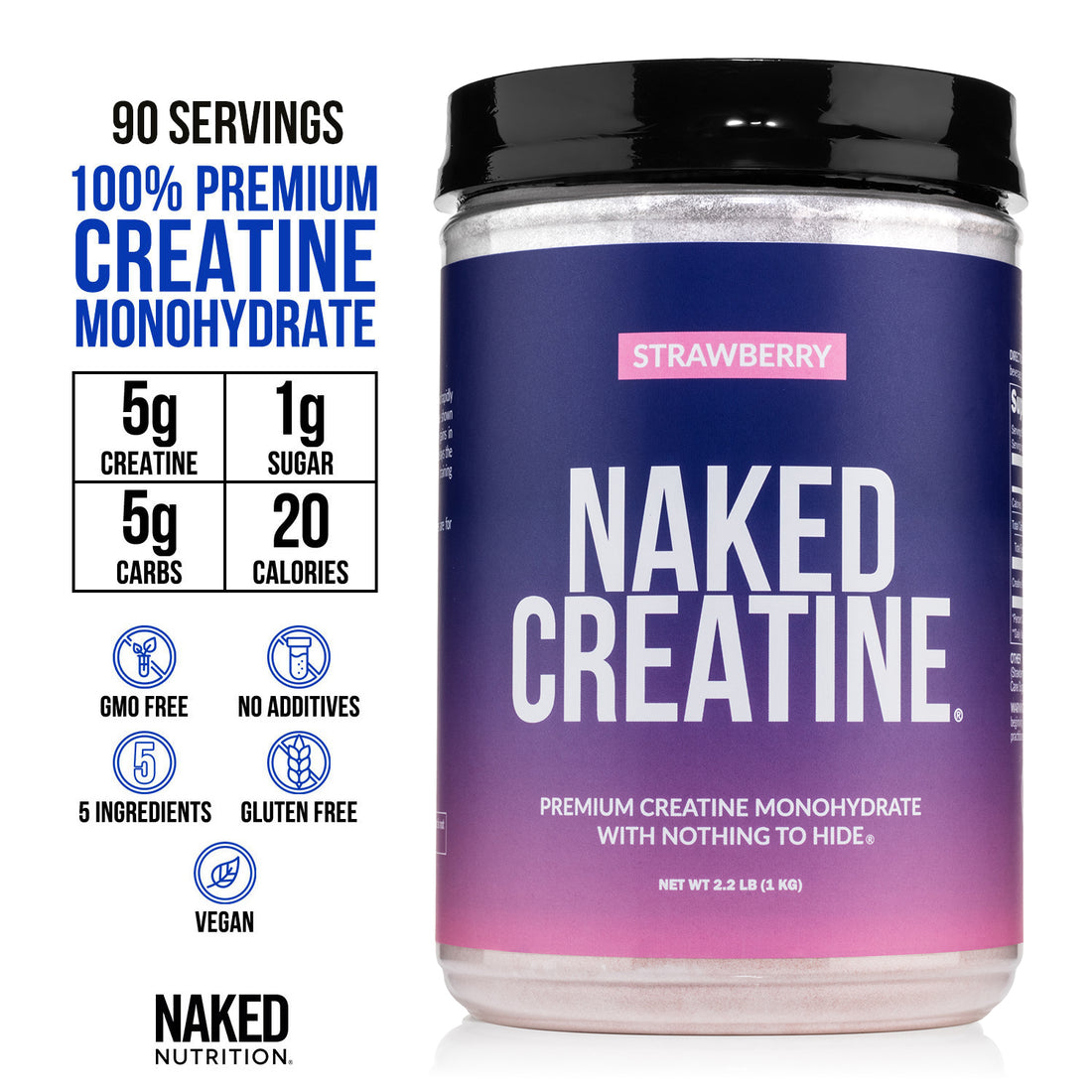 Strawberry Creatine Monohydrate Powder | Naked Creatine - 2.2LB