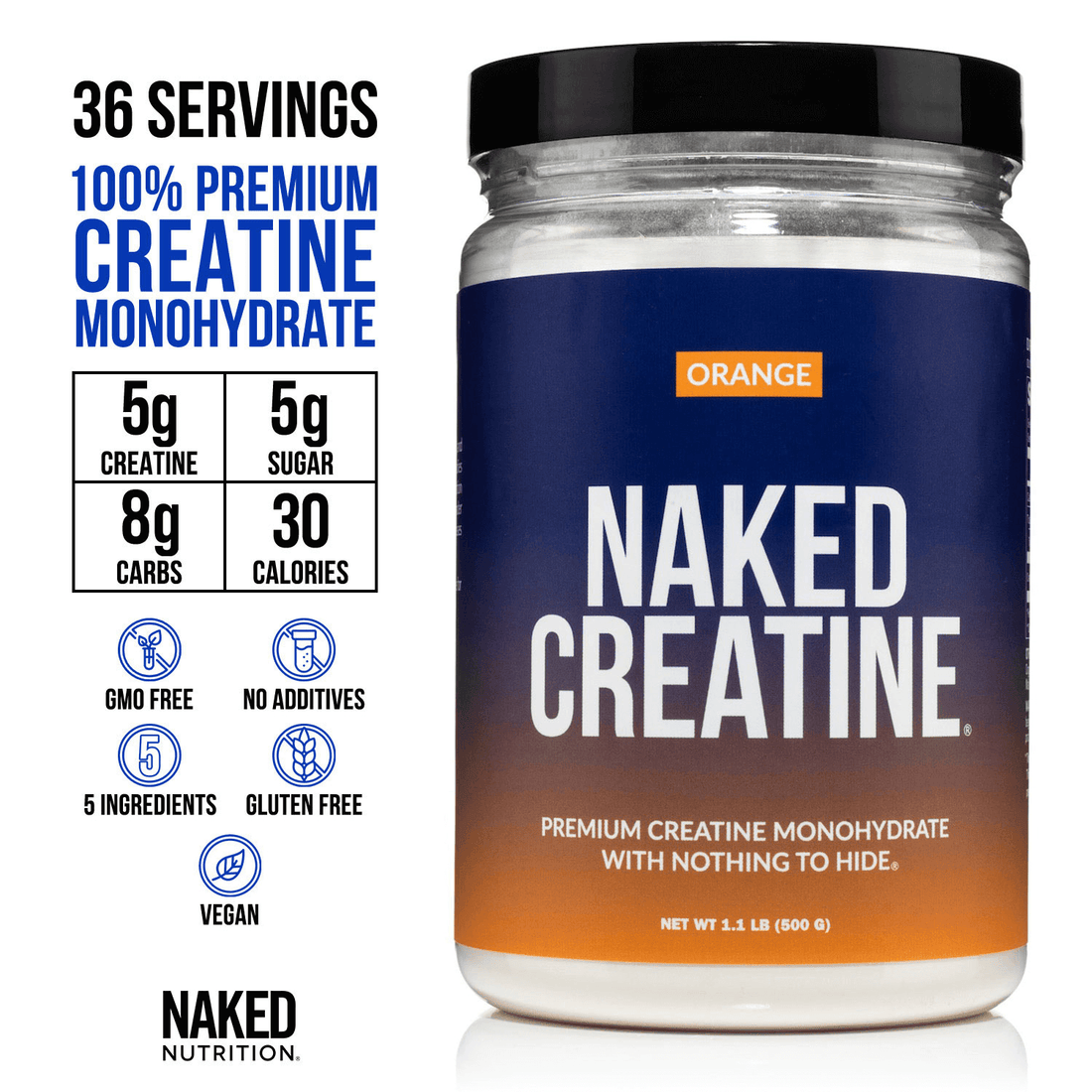 Orange Creatine Monohydrate Powder | Naked Creatine - 1.1LB