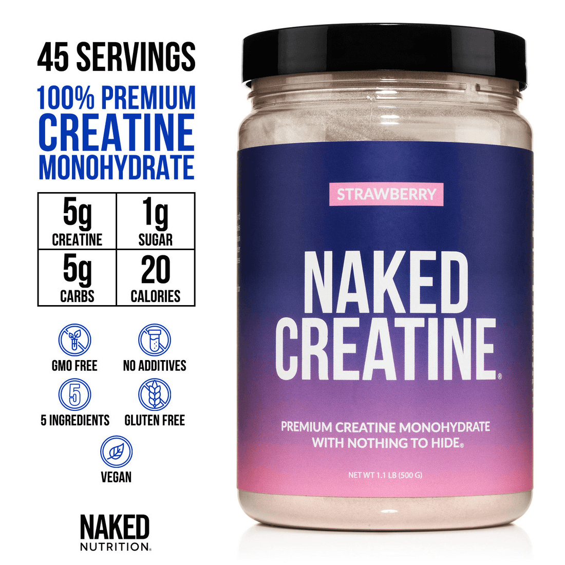 Strawberry Creatine Monohydrate Powder | Naked Creatine - 1.1LB