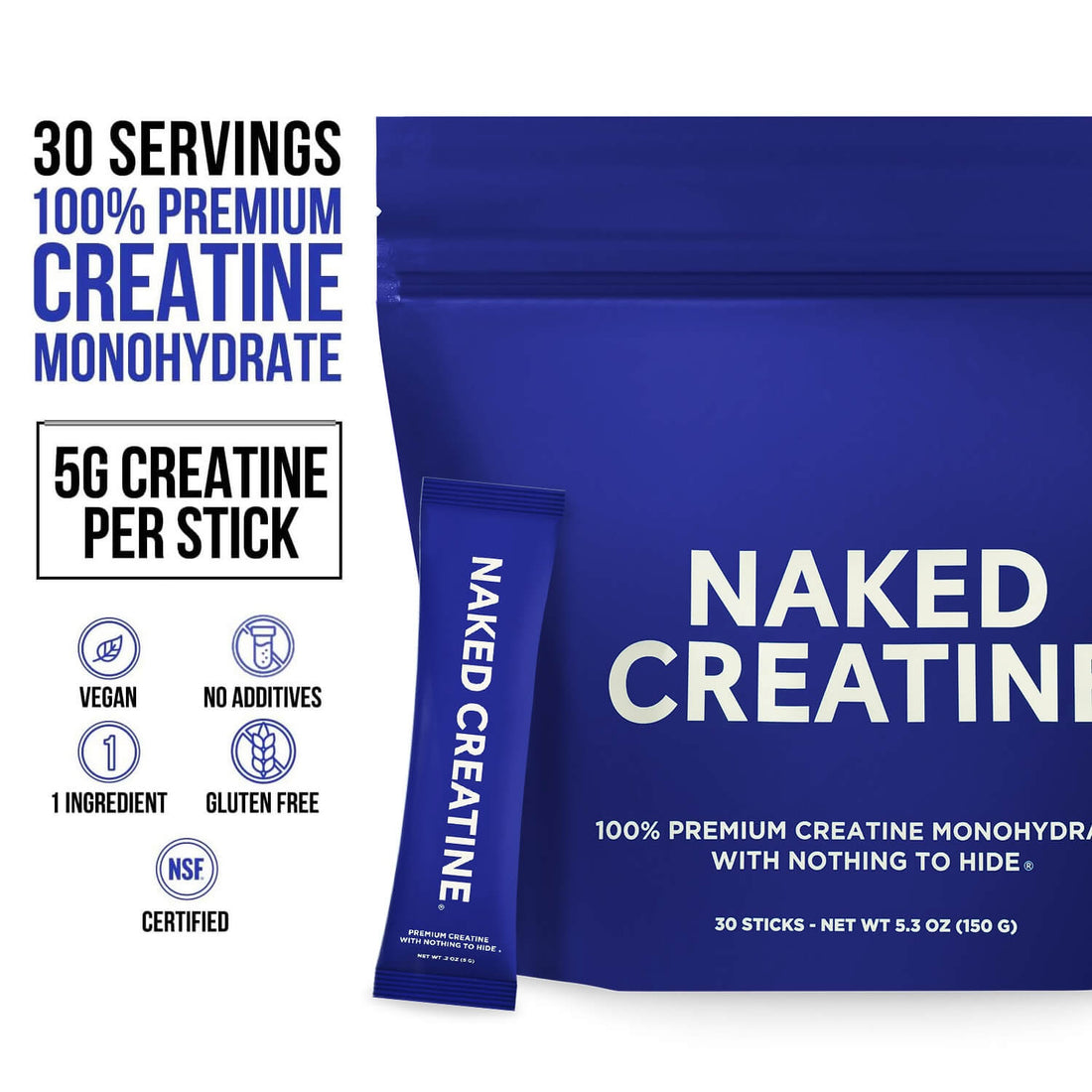 Creatine Packets, Travel Pack of Naked Creatine - 30 Servings