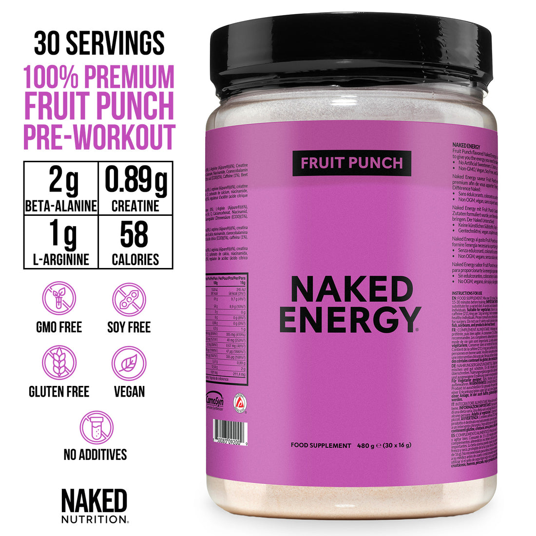 Fruit Punch Pre Workout Supplement | Naked Energy - 480g