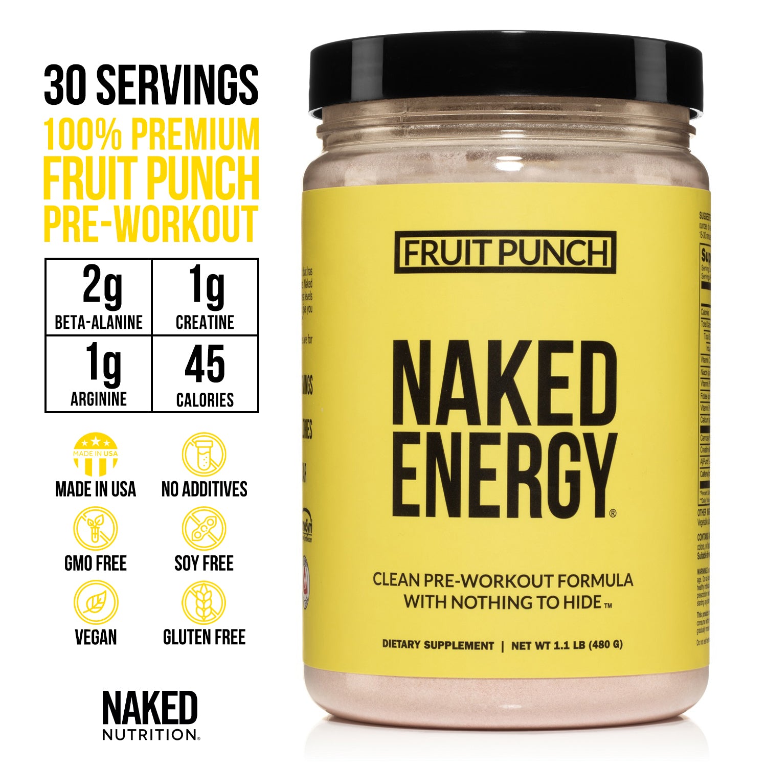 Fruit Punch Pre Workout Supplement | Naked Energy - 30 Servings - Image 3