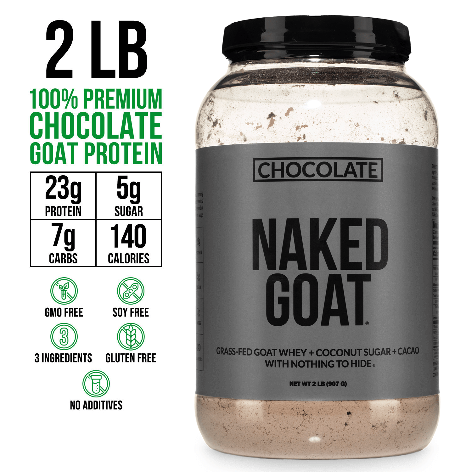 Proteína de suero de leche de cabra en polvo con sabor a chocolate | Naked Goat - 2 libras