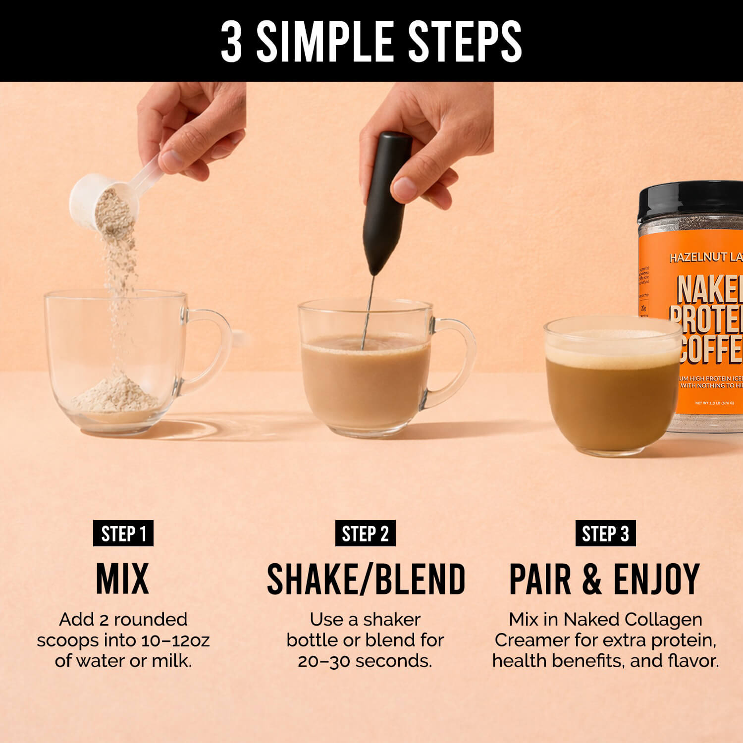 Hazelnut Latte Protein Iced Coffee | Naked Protein Coffee - 17 Servings