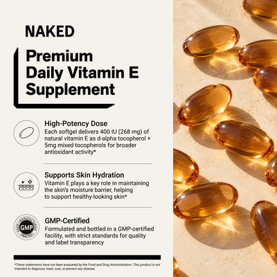 Suplemento diario de vitamina E | Vitamina E Naked - 100 cápsulas blandas