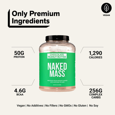 Chocolate Peanut Butter Vegan Mass Gainer Supplement | Naked Vegan Mass - 8LB