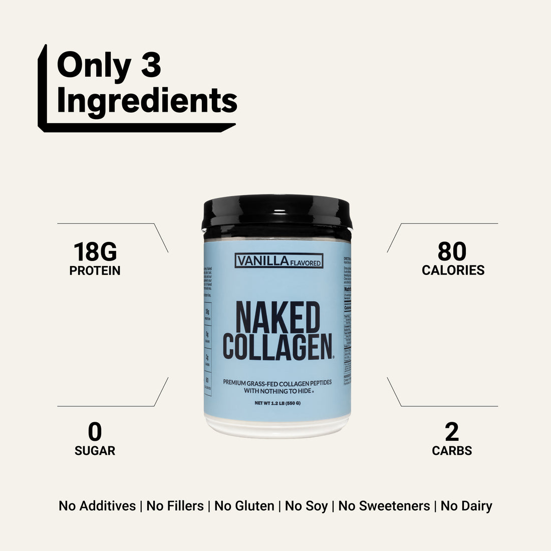Poudre de peptides de collagène à la vanille | Naked Collagen - 1.2 LB
