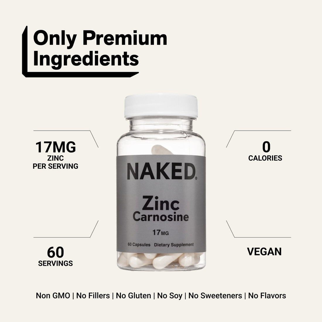 Suplemento diario de zinc | Zinc carnosina puro - 60 cápsulas