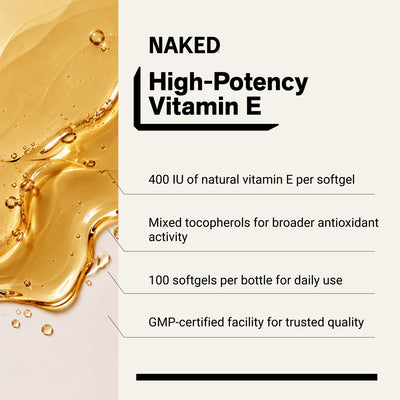 Suplemento diario de vitamina E | Vitamina E Naked - 100 cápsulas blandas
