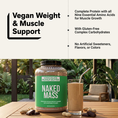 Chocolate Peanut Butter Vegan Mass Gainer Supplement | Naked Vegan Mass - 8LB
