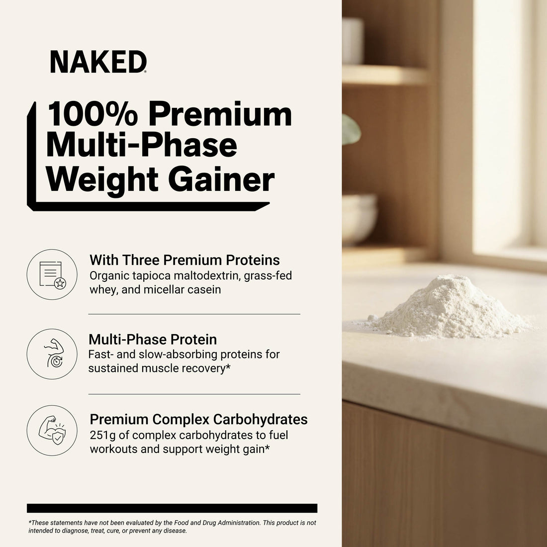 Vanilla Mass Gainer Protein Supplement | Naked Vanilla Mass - 8LB
