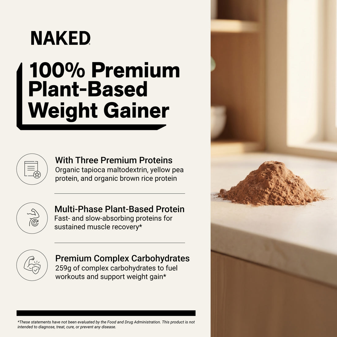 Double Chocolate Vegan Mass Gainer Supplement | Naked Vegan Mass - 8LB