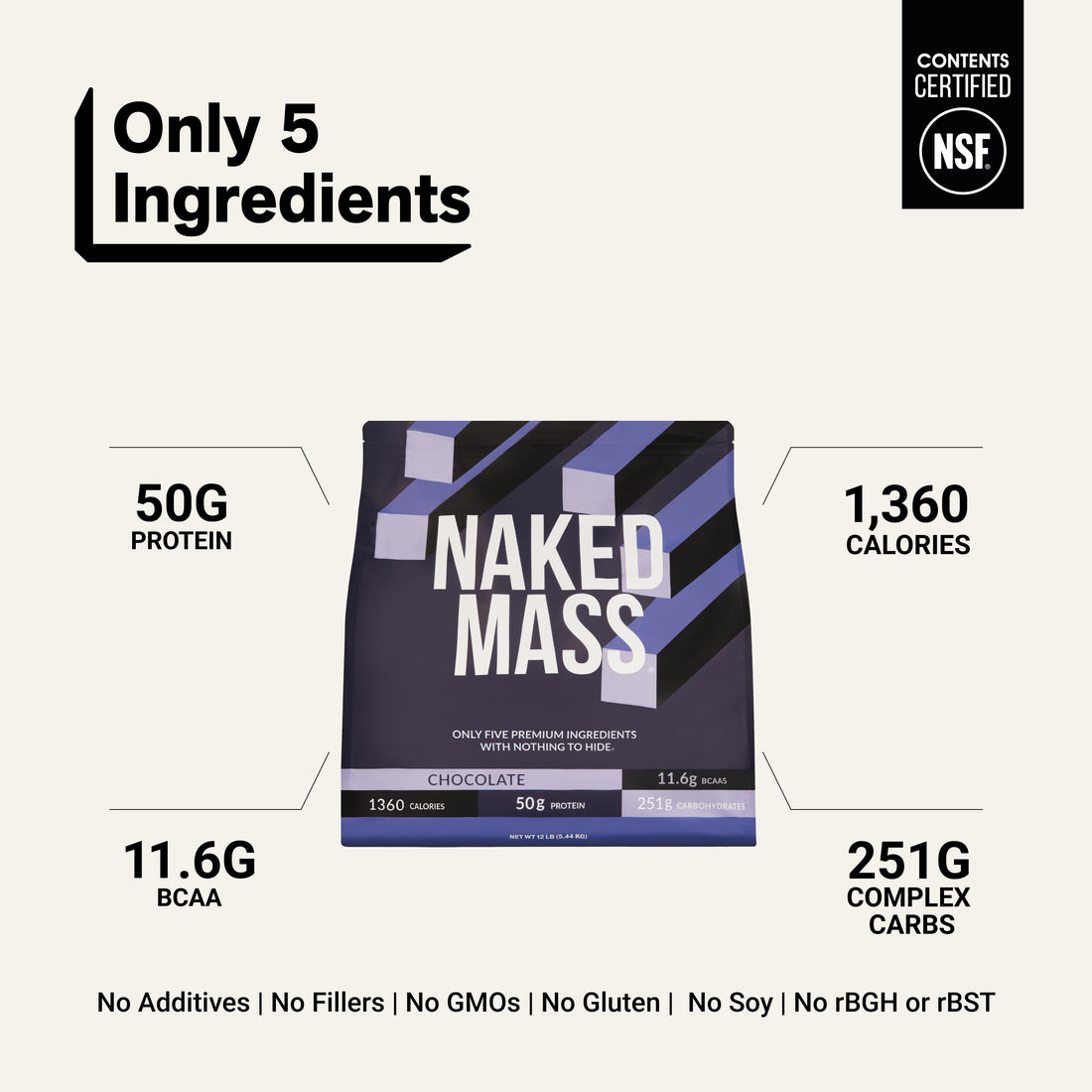Suplement białkowy na masę czekoladową | Naked Chocolate Mass - 12LB
