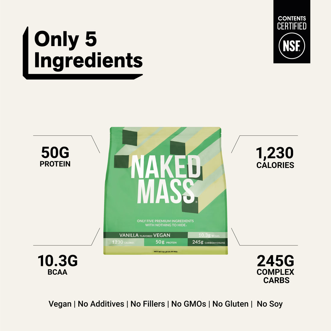 Vanilla Vegan Weight Gainer Supplement | Naked Vegan Mass - 12LB