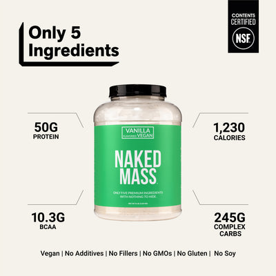 Vanilla Vegan Mass Gainer Supplement | Naked Vegan Mass - 8LB