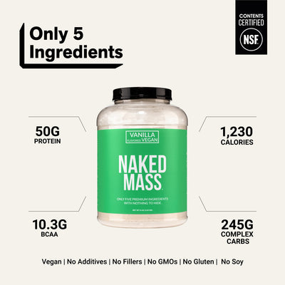 Suplemento vegano para aumentar de peso con sabor a vainilla | Naked Vegan Mass - 8 libras 
