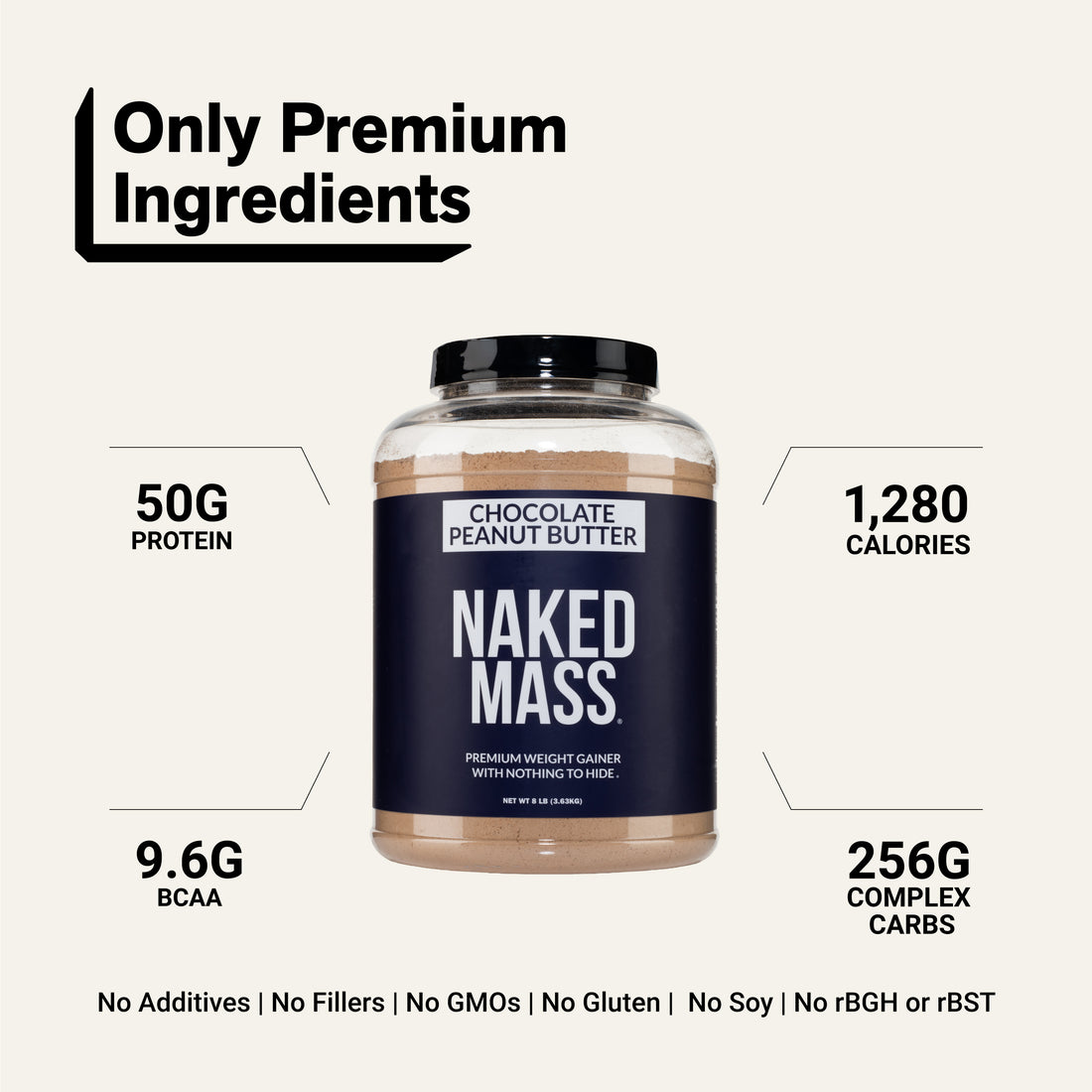 Chocolate Peanut Butter Mass Gainer Protein Supplement | Naked Mass - 8LB