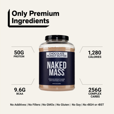 Chocolate Peanut Butter Mass Gainer Protein Supplement | Naked Mass - 8LB