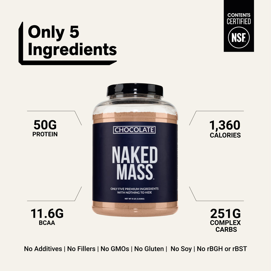 Chocolate Mass Gainer Protein Supplement | Naked Chocolate Mass - 8LB