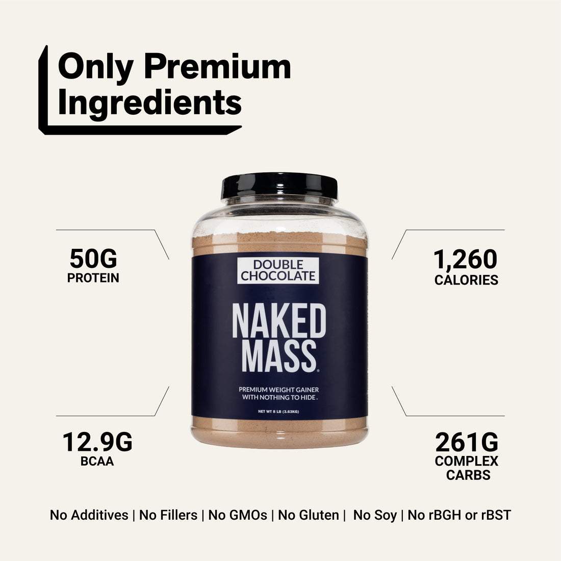 Supplément de protéines de gain de poids au double chocolat | Naked Mass - 8LB