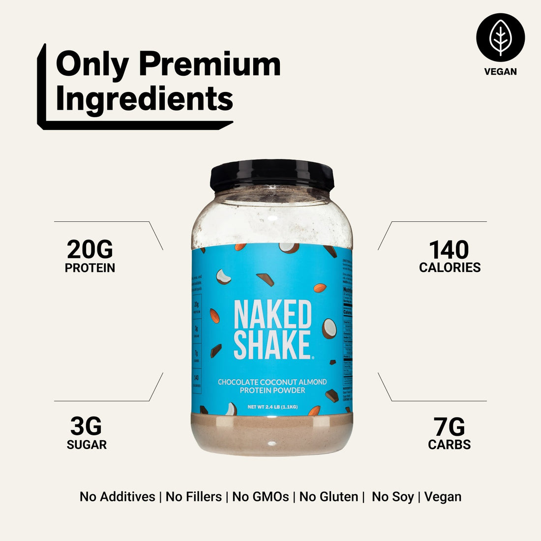 Chocolate Coconut Almond Protein Shake | Naked Shake - 30 Servings
