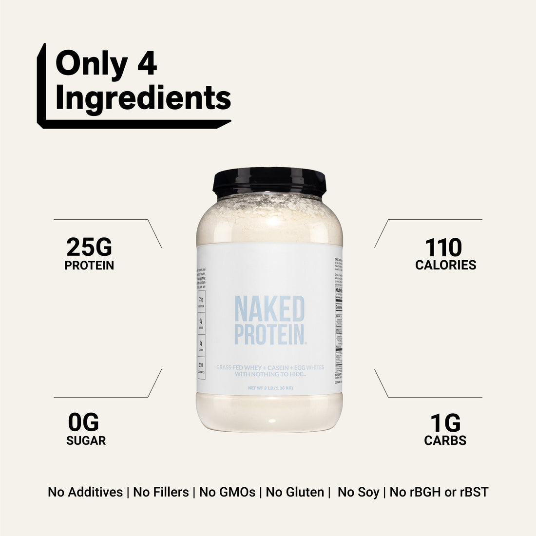 Eiwitpoeder Blend - 1,36 kg Eieren, Wei & Caseïne Eiwit Blend | Naked Protein - 1,36 kg