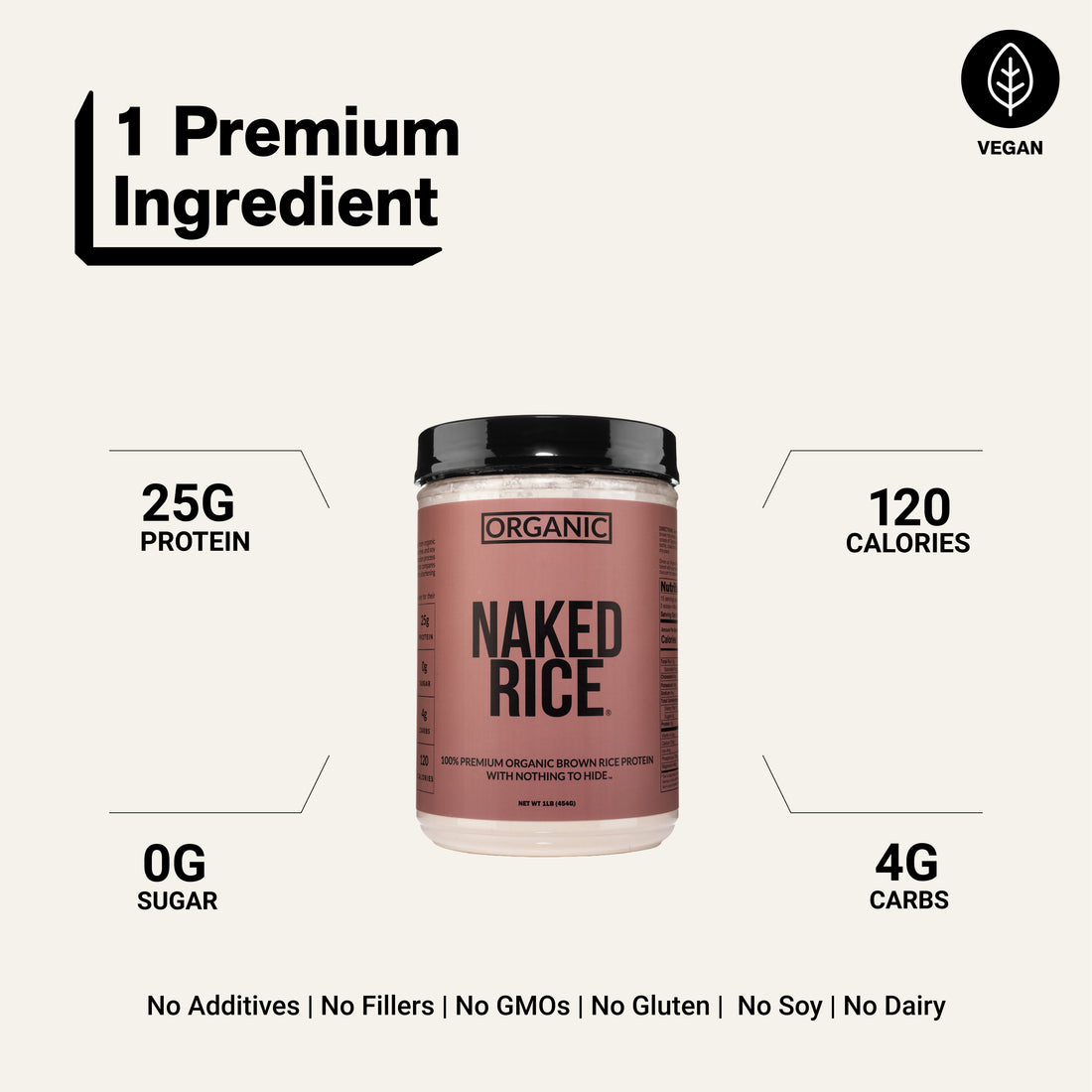 Ekologiskt brunt risproteinpulver 1 lb | Naked Rice - 1 lb