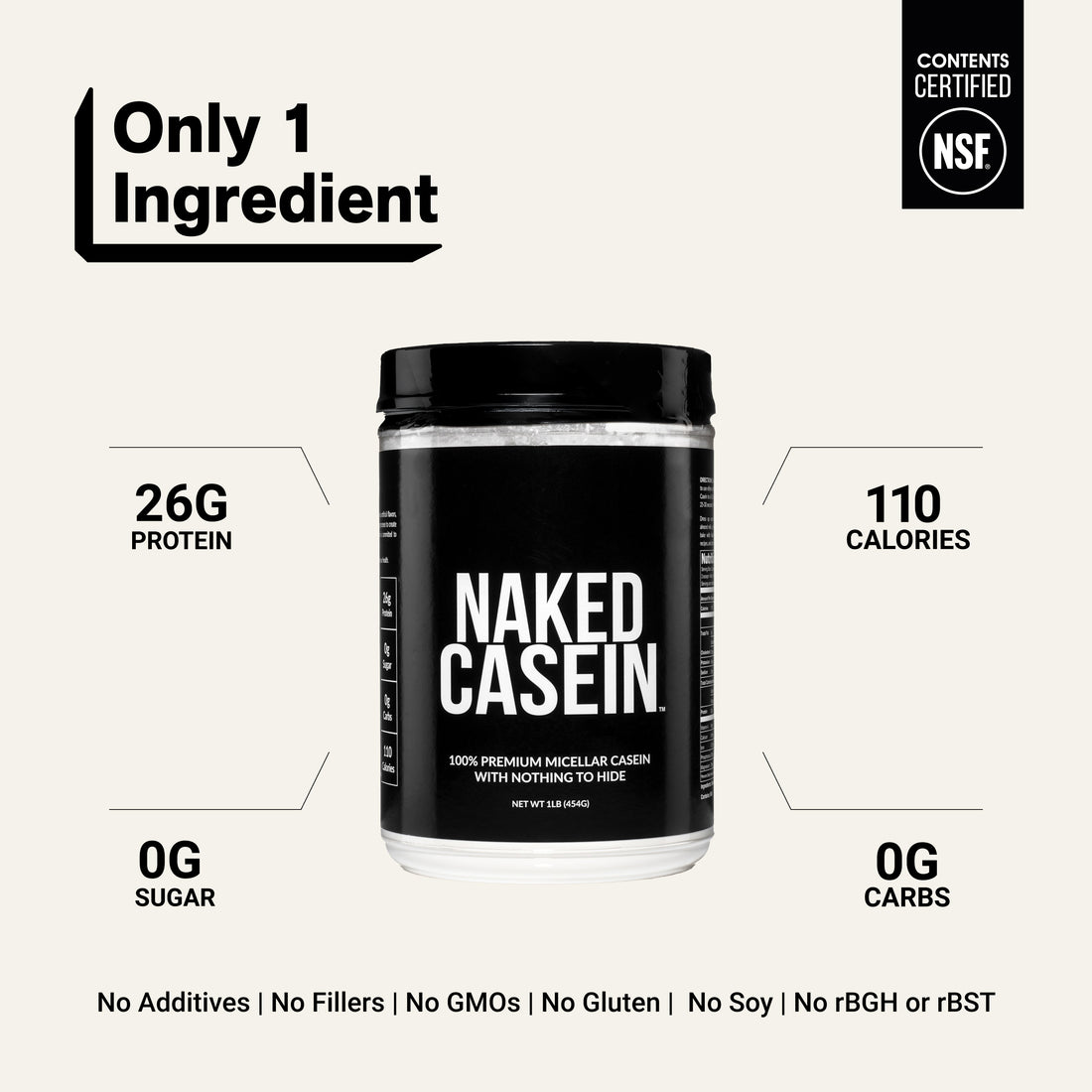 Proteína en polvo de caseína micelar | Naked Casein - 1 lb