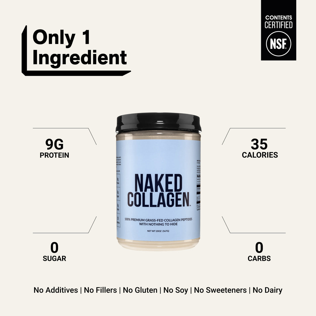 Collagen Peptides Protein Powder | Naked Collagen - 20 oz
