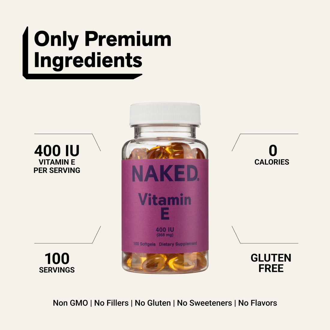 Suplemento diario de vitamina E | Vitamina E Naked - 100 cápsulas blandas