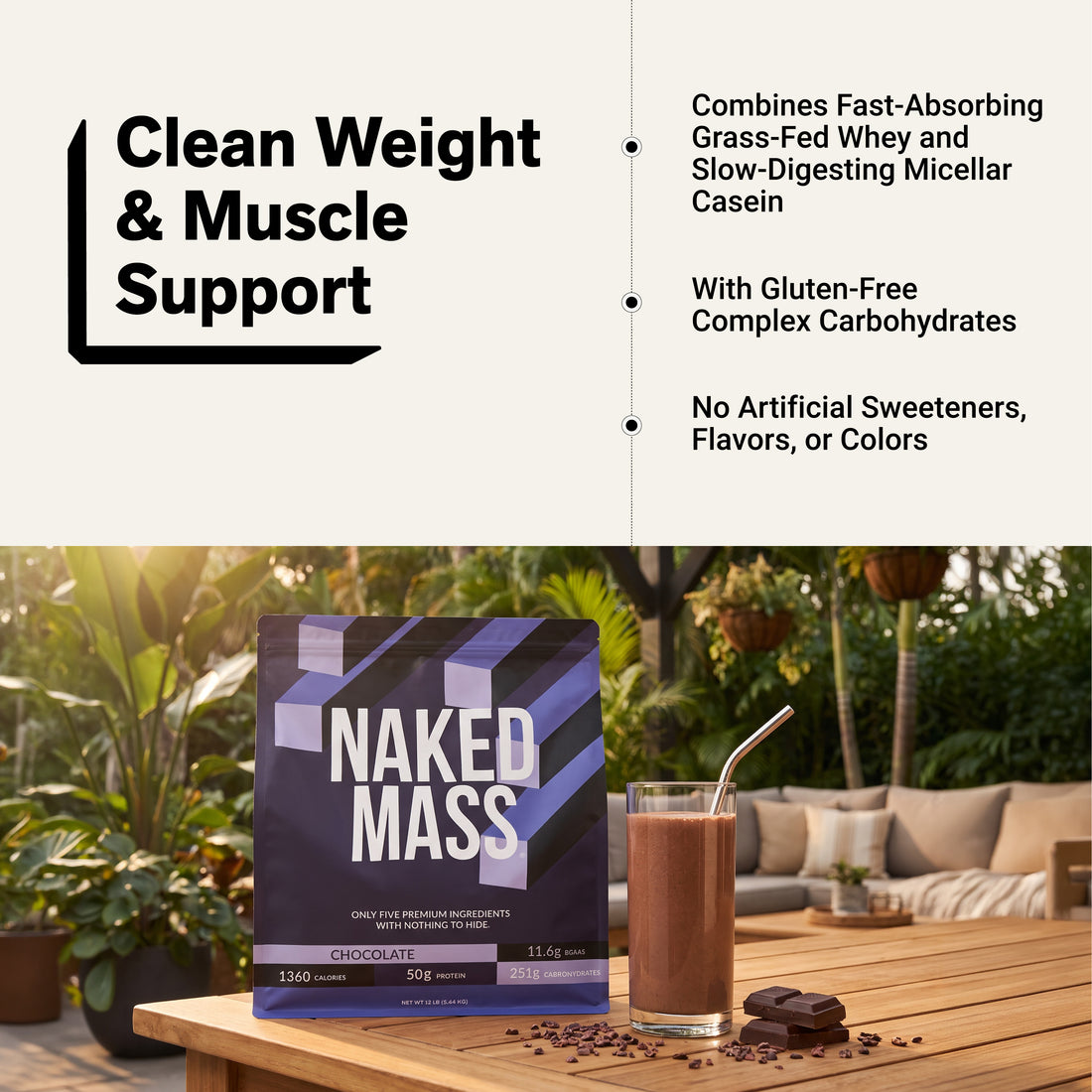 Suplement białkowy na masę czekoladową | Naked Chocolate Mass - 12LB