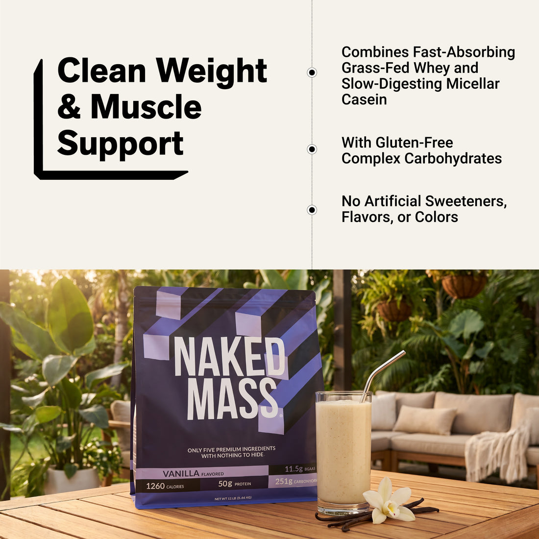 Integratore proteico per aumento di massa alla vaniglia | Naked Vanilla Mass - 12LB