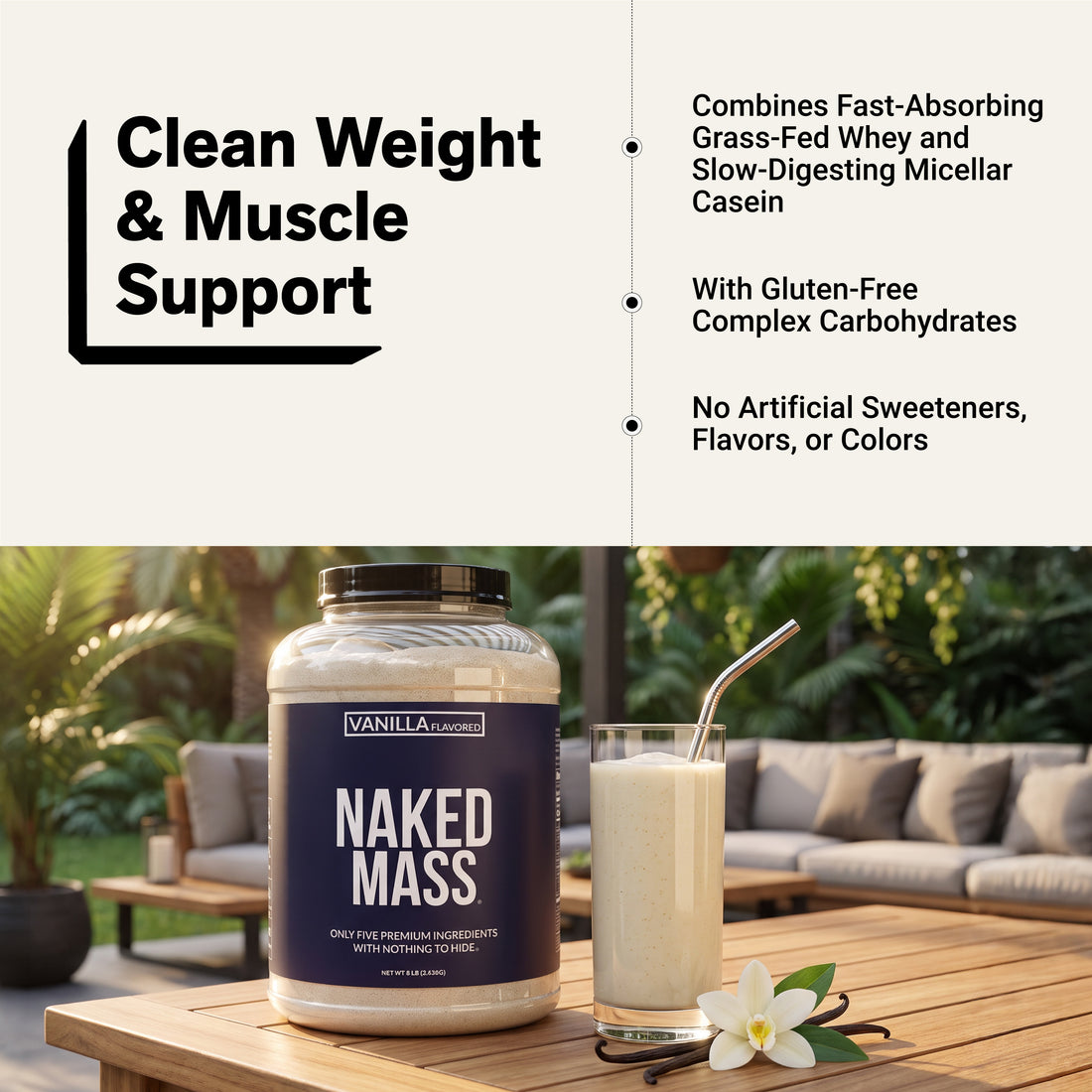 Vanilla Mass Gainer Protein Supplement | Naked Vanilla Mass - 8LB