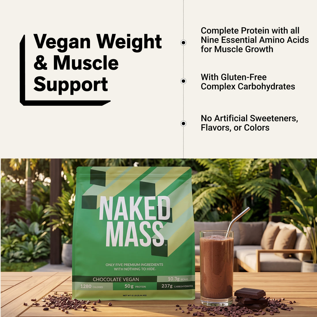 Integratore vegano per aumento di massa al cioccolato | Naked Vegan Mass - 12LB