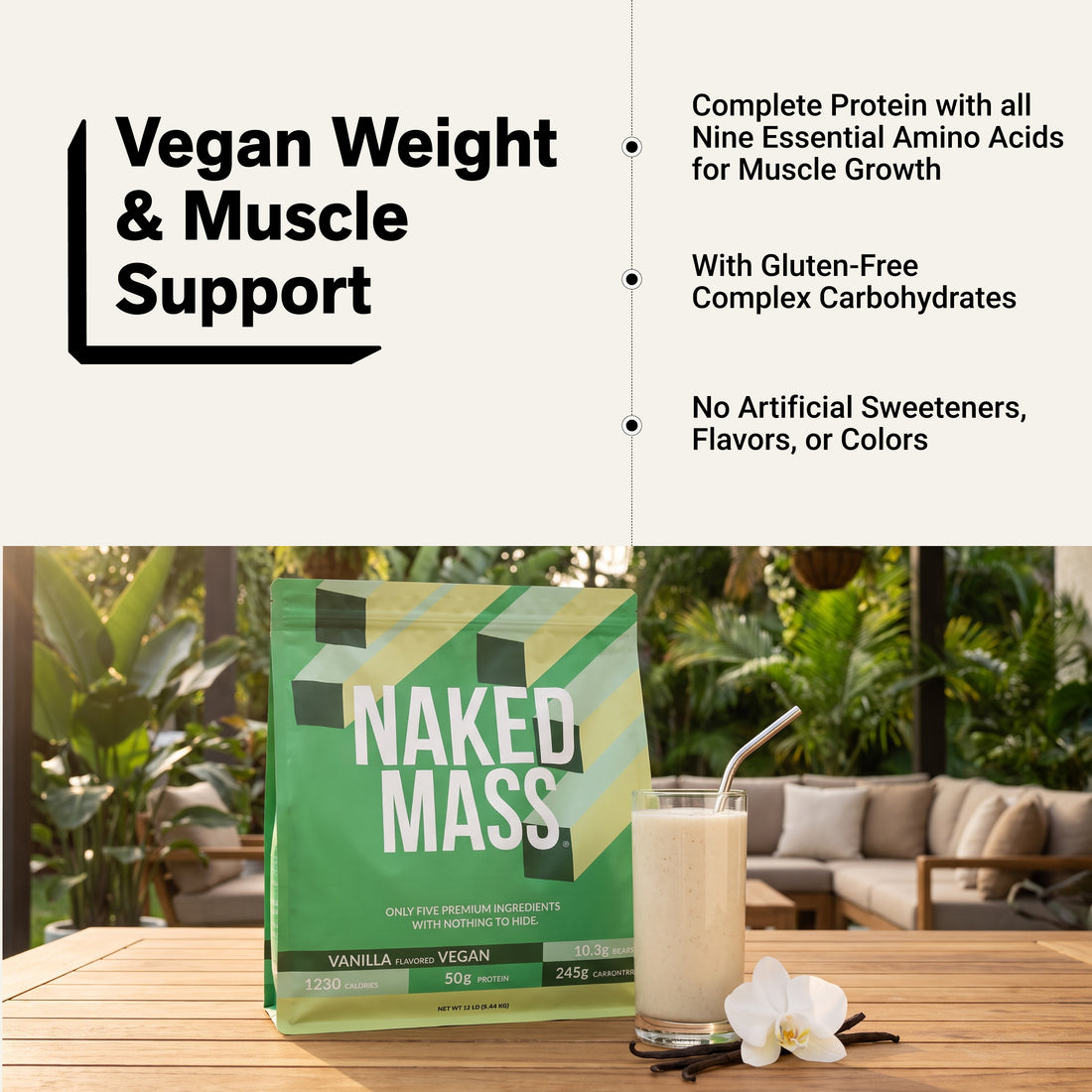 Vanilla Vegan Weight Gainer Supplement | Naked Vegan Mass - 12LB
