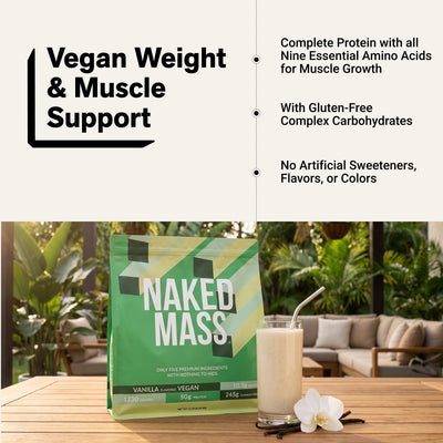 Vanilla Vegan Weight Gainer Supplement | Naked Vegan Mass - 12LB